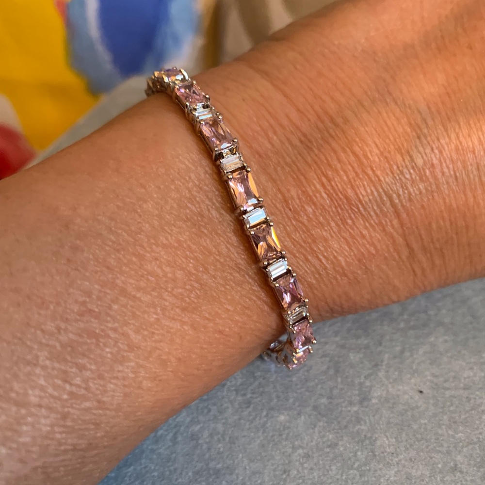 Vintage Sterling Pink and Clear CZ Bracelet - Picture 2 of 6